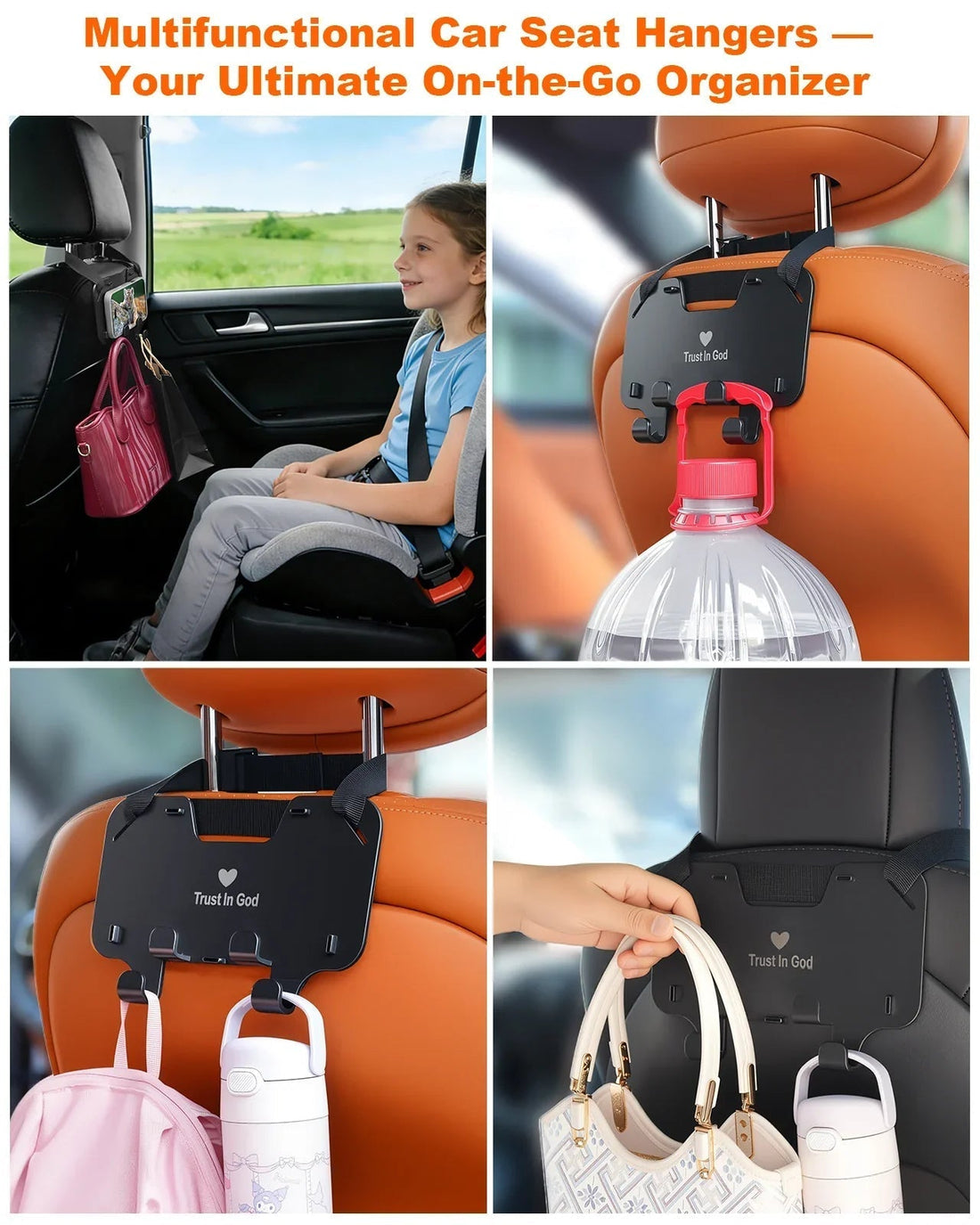 Multifunctional Car Purse Hooks with Phone Holder：2-in-1 Organizer
