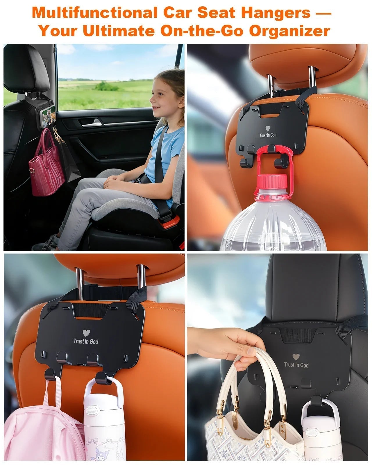 Multifunctional Car Purse Hooks with Phone Holder：2-in-1 Organizer