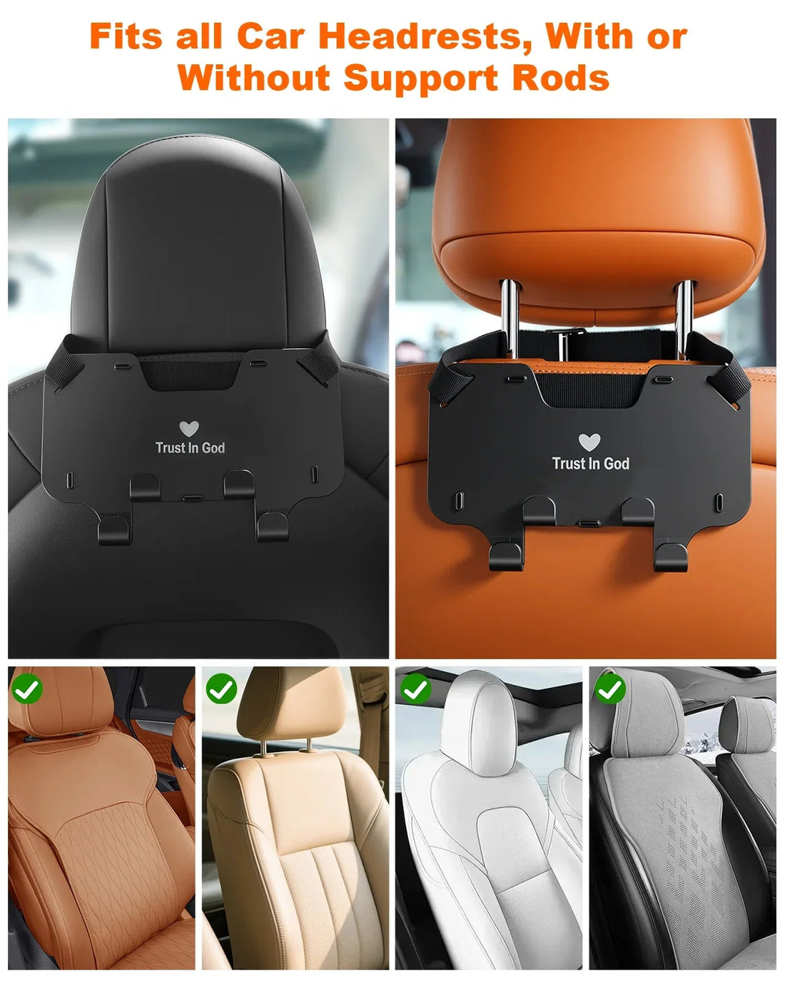 Back Seat Phone Holder for Car + Headrest Hooks：All-in-One Travel Kit