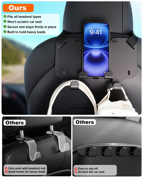Car Seat Headrest Hooks with Phone Holder