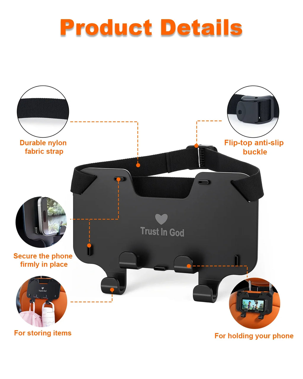 Car Seat Headrest Hooks with Phone Holder